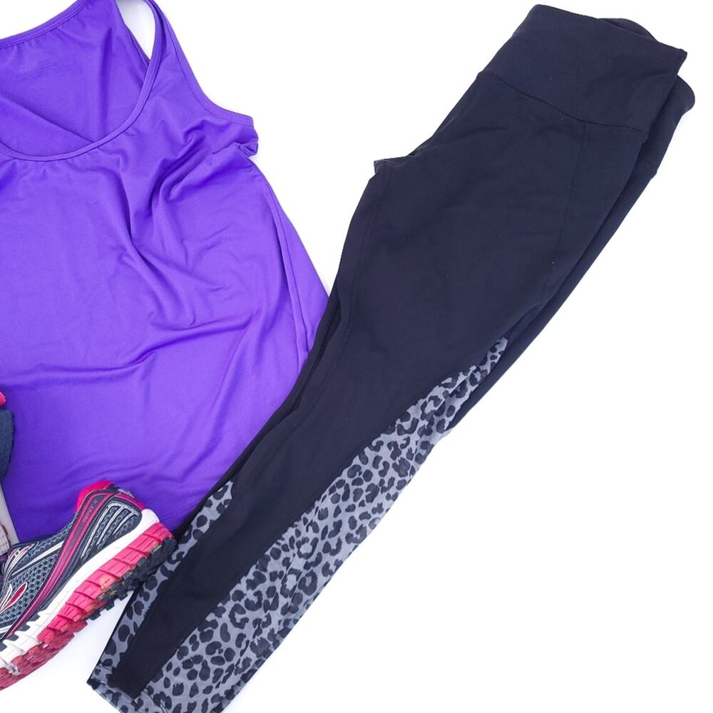 Avia Workout Leggings Medium 8-10 Black, Mesh Animal Print Legs Pants Athletic
